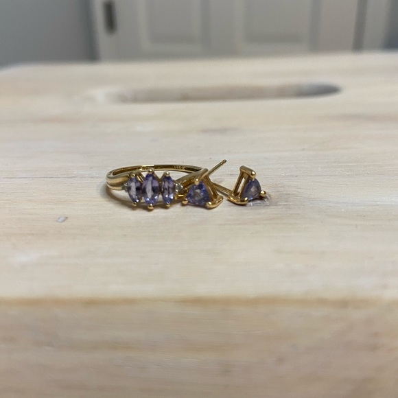 tanzanite ring and earrings 10k  and 14k gold - Picture 6 of 8